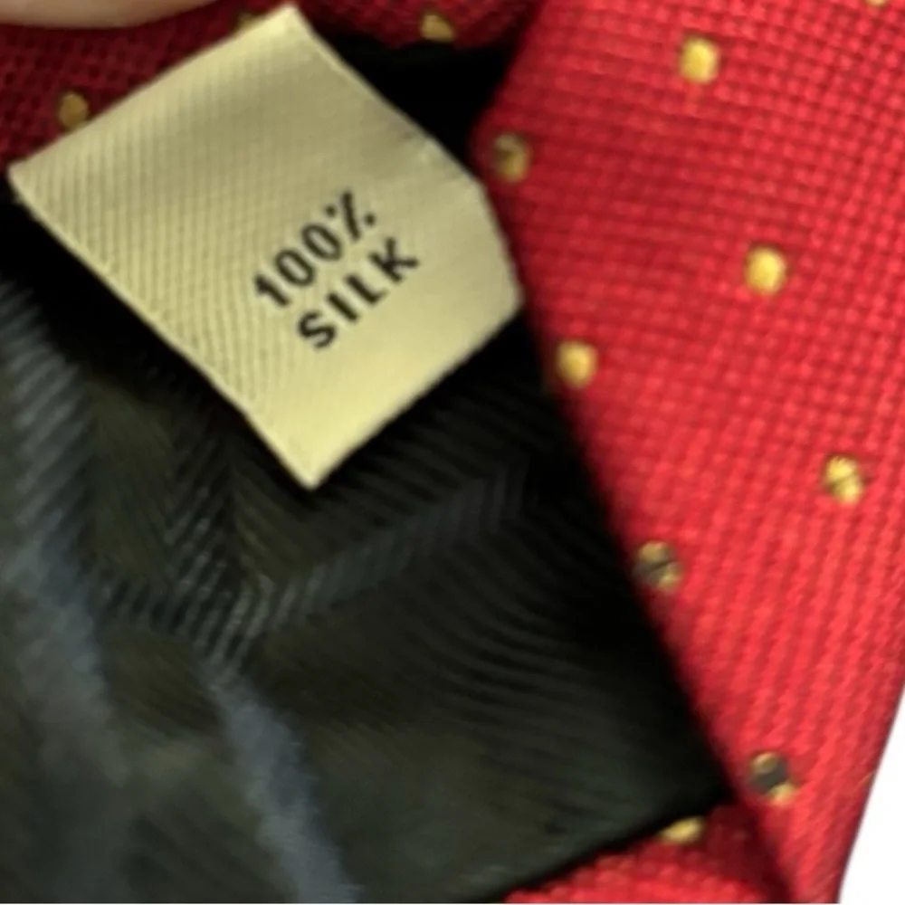 VTG Burberry London Silk Neck Tie Wide 4” Dark Red Burgundy Knight Gold Dots